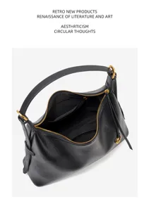 Minimalist genuine leather hobo shoulder bag for women, large capacity vintage black tote.