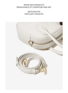 Women white leather bowling handbag stylish top handle crossbody shell bag daily casual purse