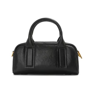 Black leather Boston bag women top handle shoulder handbag vintage casual crossbody bag