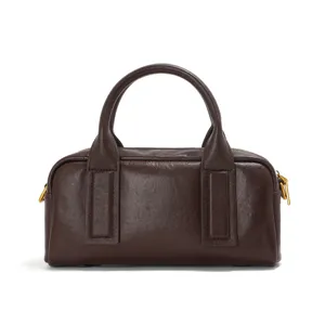 Genuine leather Boston bag for women, retro fashion handbag shoulder crossbody bag.