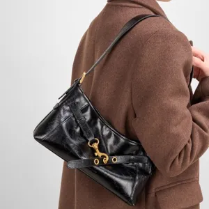 Women's Genuine Leather Shoulder Bag Urban Minimalist Commuter Underarm Bag Solid Color Tote Bag Fashion Handbag