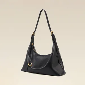 Minimalist black leather shoulder bag, premium underarm tote purse for women daily commute.