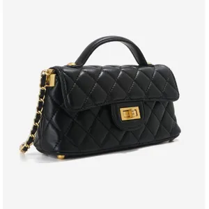 Women Fashion Quilted Chain Shoulder Bag Urban Minimalist PU Leather Crossbody Handbag Luxury Designer Style Flap Bag