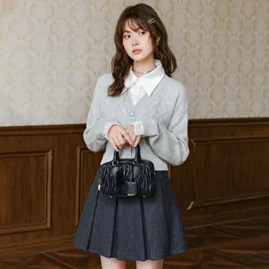 Black lambskin pleated mini bowling bag fashion boston handbag luxury style crossbody shoulder bag