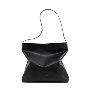 Black leather shoulder bag large capacity hobo underarm bag stylish vintage commuting handbag