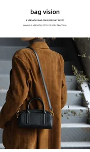 Genuine leather Boston bag with retro bowling design, premium shoulder and crossbody strap.