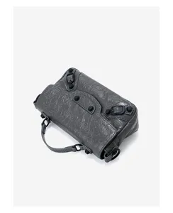 Genuine leather nano motorcycle crossbody bag, chic crinkled flap shoulder handbag for women.