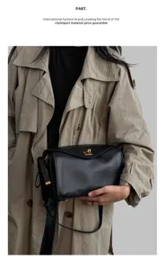 Genuine leather boston shoulder bag for women, stylish large capacity commuter crossbody bag.