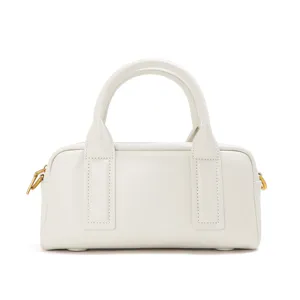 White leather Boston bag top-handle handbag retro casual commuter shoulder crossbody bag