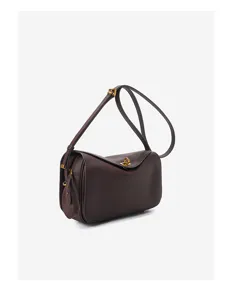 Brown genuine leather Boston shoulder bag, stylish large capacity commuting crossbody bag.