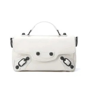 White leather nano top handle handbag stylish motorcycle crossbody chic shoulder bag