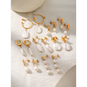 Stainless Steel Artificial Pearl Stud Earrings Vintage Gold Plated Baroque Pearl Drop Earrings For Women Fashion Jewelry