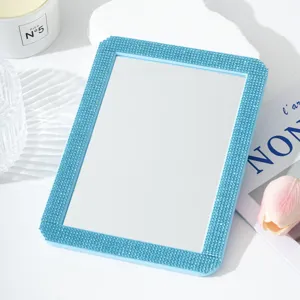Desktop makeup mirror with dazzling rhinestones, portable vanity mirror for women dorm room.