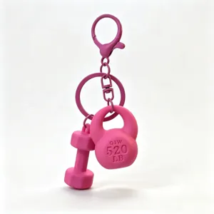 Pink mini fitness dumbbell kettlebell keychain charm cute gym bag accessory gift item