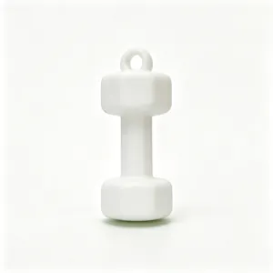 Mini llavero de mancuerna blanca, colgante de deporte fitness para mochila y llaves.