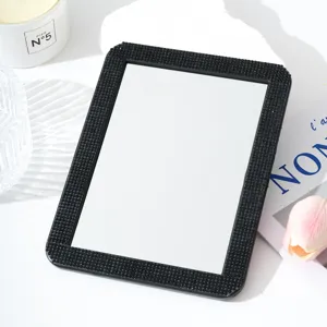 Black rhinestones makeup mirror portable desktop vanity mirror for girls dorm room daily use