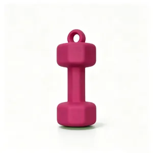 Primer plano de un bonito llavero de mancuerna rosa mini, accesorio de fitness ideal.