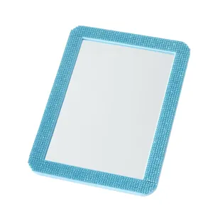 Blue Rhinestone Desktop Makeup Mirror Portable Vanity Mirror for Women Dorm Room Desk Use