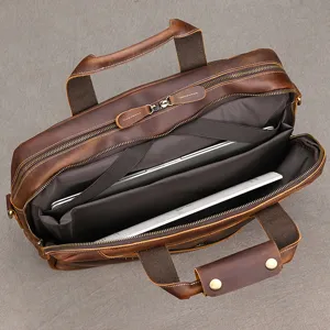 Borsa da lavoro in pelle vintage da uomo grande capacità borsa porta pc elegante