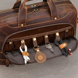 Borsa da lavoro vintage in vera pelle dettaglio multi scomparti borsa viaggio uomo