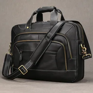 Borsa ventiquattrore da uomo in pelle nera borsa a tracolla business dettaglio.