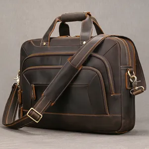 Borsa da lavoro vintage in pelle da uomo con grande capacità e scomparti multipli.