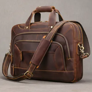 Uomo Vintage Pelle Borsa Cartella Grande Capacita Lavoro Spalla Tracolla Viaggio