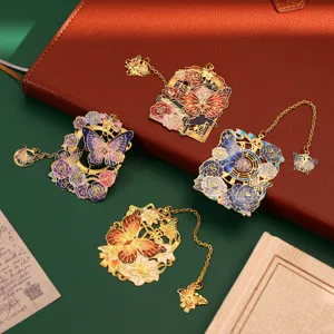 Exquisite metal butterfly bookmarks set with chains, elegant floral page clips for books and gifts.