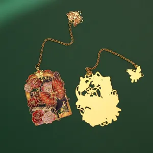 Exquisite metal butterfly bookmark with enamel flowers and delicate chain pendant. Perfect gift.
