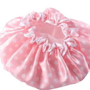 Cuffia doccia impermeabile a pois rosa a doppio strato elastico per donna casa bagno