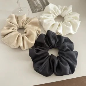 Elegant large satin scrunchies set of three colors beige white black hair accessories for women