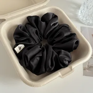 Französisches schwarzes Satin Haargummi große elastische Haarband elegante Haarschmuck.