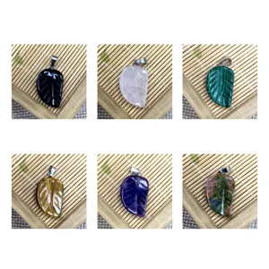 Pendentif feuille sculptée en cristal de pierre naturelle collier accessoires DIY détails