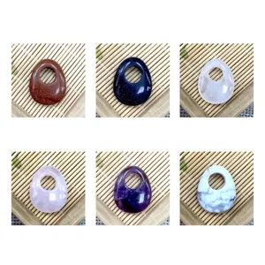 Natural stone crystal asymmetric donut pendant DIY necklace jewelry accessory detail view
