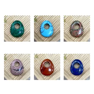 Natural stone oval offset hole pendant DIY jewelry accessories gemstone safety buckle charms.