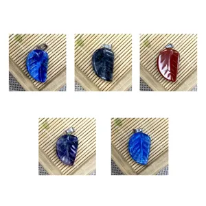 Pendentif feuille en pierre naturelle cristal gemme accessoire de bijoux DIY collier
