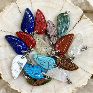 Ciondolo Ala di Angelo in Pietra Naturale Ali Intagliate Pietra Semipreziosa Collana Charms per Fai da Te Gioielli Ciondolo Solo (Senza Catena)