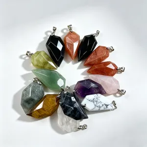 Ciondolo in pietra naturale cristallo sfaccettato dente di lupo, collana colorata per gioielli DIY.