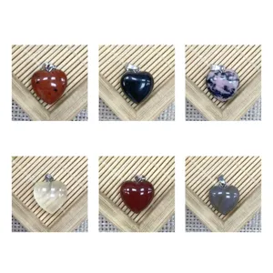 Natural stone heart crystal agate pendant DIY jewelry accessory charm gemstone necklace gift