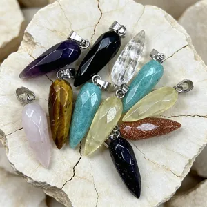 Pendentif Facetté Conique en Pierre Naturelle Seul (Sans Chaîne) Quartz Agate Cristal Charm pour la Fabrication de Colliers Accessoires DIY