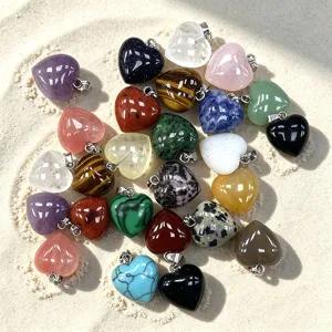 Natural gemstone heart pendants, crystal agate DIY jewelry accessories, wholesale charms.