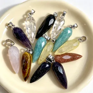 Pendentif goutte facetté en pierre naturelle cristal quartz collier fabrication bijoux