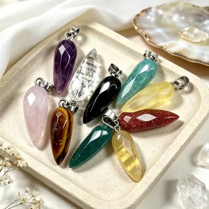 Pendentif goutte facettée en pierre naturelle collier en cristal agate DIY bijoux