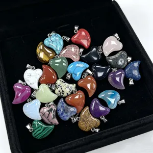 Natural stone heart pendant gemstone necklace DIY jewelry accessory colourful crystal charms