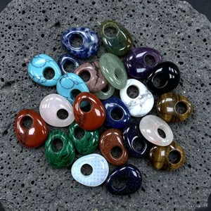 Natural Stone Oval Offset Hole Pendant Colorful Crystal DIY Jewelry Making Accessories