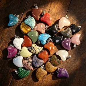 Natural gemstone heart pendants with bails, colorful crystal charm DIY necklace jewelry accessories.