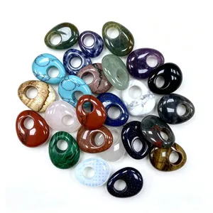 Natural gemstone offset hole princess buckle pendant oval DIY jewelry making accessories