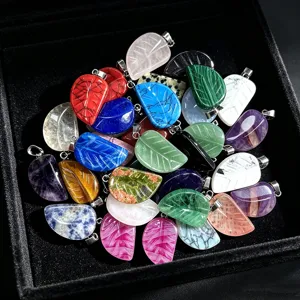 Pierre naturelle cristal sculpté feuille pendentif collier DIY bijoux en pierre précieuse