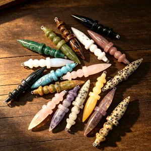 Natural stone crystal cone bullet pendant pendulum gemstone DIY jewelry accessories set.