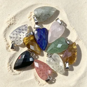 Natural stone faceted heart crystal pendant, colorful gemstone necklace DIY jewelry accessories.